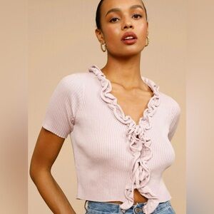 Rouje Eugenia pink cotton cardigan short sleeves size 36 US 4 with ruffles